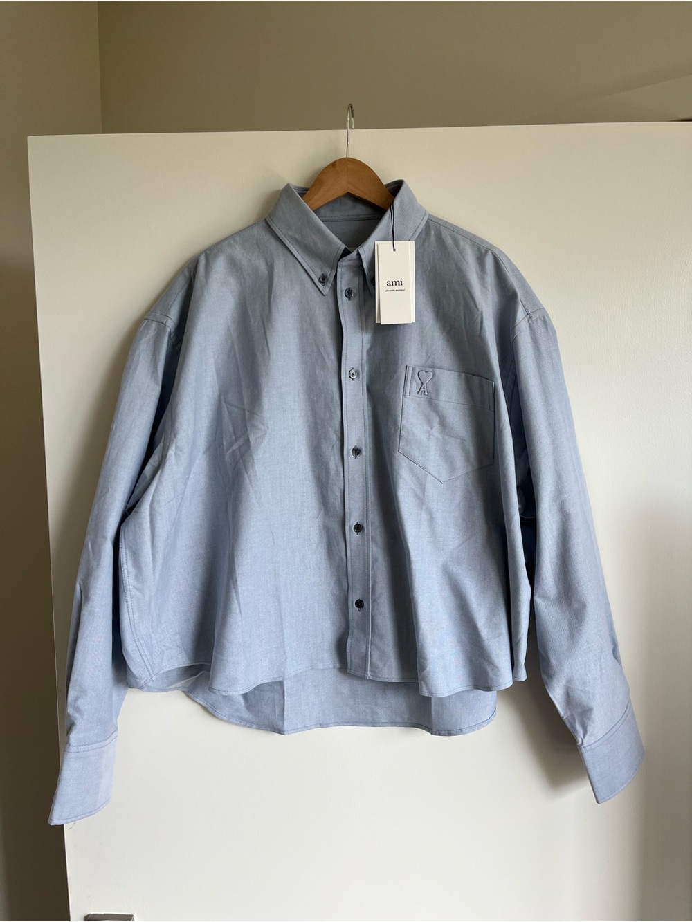 Ami Men's Light Blue Button-Down Shirt with Chest Pocket